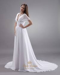 ― photo inspiration from ―. White A Line Deep V Neck Chiffon Wedding Dress With Flutter Sleeves Linda Dress