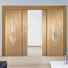 Four Sliding Doors And Frame Kit Pesaro Oak Door Clear Glass Unfinished Wood Doors Interior White Interior Doors Prehung Interior Doors