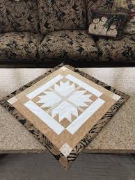 Bear Claw Quilt Pattern Made Into Square Table Topper I Just Love Trying New Things Quilted Table Toppers Quilted Table Runners Table Runner And Placemats