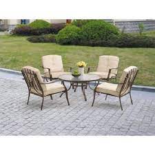 Wrought Iron 5 Piece Outdoor Patio Chat Set Furniture Tan Outdoor Furniture Chairs Dining Furniture Sets Outdoor Living Space