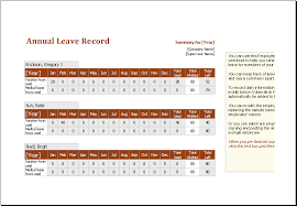 Employee Annual Leave Record Spreadsheet Word Excel