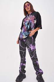 Purple Lightning Print Boyfriend Jeans Jaded London Purple Lightning Tomboy Style Outfits Streetwear Outfit