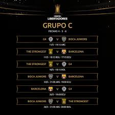 The venues and the fixture list will be informed by conmebol. Rnc 103 3 Fm Ø¹Ù„Ù‰ ØªÙˆÙŠØªØ± Asi Sera El Fixture Del Grupo C De La Conmebol Libertadores 2021 Que Integran Bocajrsoficial Barcelonasc Clubstrongest Y Se Sumara Sanlorenzo O Santosfc Https T Co Qdbgryd6fk