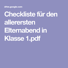 Checkliste Fur Den Allerersten Elternabend In Klasse 1 Pdf Elternabend Erste Klasse Eltern