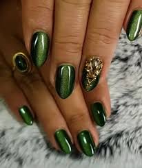 Black And Orange Cat Eye Nails Green Cateye Nails Cat Eye Nails Green Nail Polish Autumn Nails