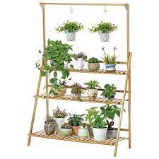 Unho Bamboo Plant Stand Folding Flower Display Rack Ladder Shelf W Garden Tool Gloves In 2021 Flower Pots Plant Shelves Hanging Plants