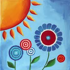 ציורי ילדים Sun And Flowers Painting Childrens Wall Art Train Art Kids Canvas Art Easy Painting For Kids Childrens Wall Art