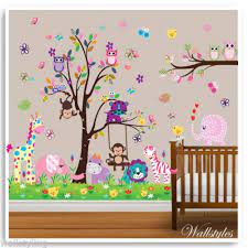 Owl Wall Stickers Animal Zoo Jungle Monkey Tree Nursery Baby Bedroom Decor Decal Baby Room Decals Kids Room Decals Nursery Baby Room