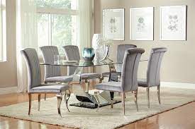 Anchorage white and chrome dining set. Manessier 5 Piece Dining Set In Glass And Chrome Finish By Coaster 107051