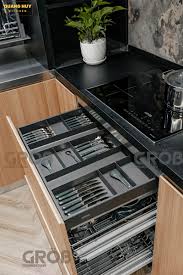 Khay chia thìa dĩa độc lập có ray giảm chấn đi kèm chất liệu nhôm sơn Nano