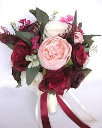 Wedding bouquet wine blush and ivory, bridal bouquet, bridesmaids bouquet, artificial wedding flowers, boho wedding, burgundy flowers, bloomsnbrooches. 17 Piece Wedding Bouquet Package Bridal Silk Flower Burgundy Pink Blush Eggplant Ebay