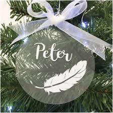 Lendedu reports christmas decoration spending for the average american is 11% of their christmas expenditures or around $70. Personalised Acrylic White Feather Christmas Decoration Lovely Memorial Gifts