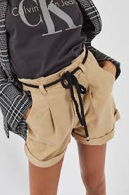 Sand Coloured Shorts With Paperbag Waist And Black Tie At Waistband Topshop Fashion Womens Fashion Trends Clothes