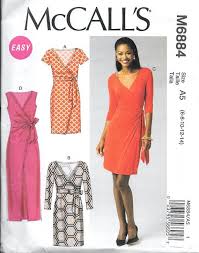 Mccall 39 S 6884 Pullover Mock Wrap Dress Sewing Pattern Sizes 6 8 10 12 And 14 Long Or Sh Dress Sewing Patterns Mccalls Sewing Patterns Wrap Dress Pattern