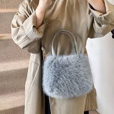 ショッピングゴー shoppinggo ファーバッグ ふわふわ ミニショルダーバッグ もこもこ 肩掛け 秋冬 お洒落 レディース カジュアル ばっぐ  折りたたみ 携帯やすい 手提げバッグ （グレー） -ファッション通販 FASHION WALKER