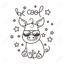 Usa peace sign coloring page. Cute Cartoon Baby Pig In A Cool Sunglasses Vector Illustration Coloring Page Royalty Free Cliparts Vectors And Stock Illustration Image 103196995