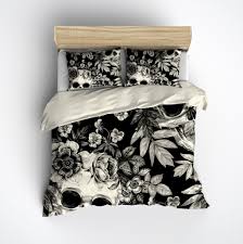 Black And Cream Bedding King Cream On Blackprint Skull Bedding Cream Skull Bedding Skull Bedding Sets Duvet Bedding Sets