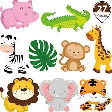 Amazon Com Blulu 27 Pieces Jungle Themed Party Decorations Jungle Animals Cutouts Ani Animal Themed Birthday Party Animal Cutouts Jungle Theme Birthday Party