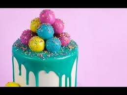 Birthday Cake With Cake Pops On Top Ganache Dripping Cake Pop Decorated Cake Tutorial Drip Cakes Cake Pop Decorating Drippy Cakes