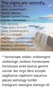 Cancer women are all about emotions and feelings. The Signs Are Secretly Worlds Aries A Sweetheart Taurus Serious Gemini Control Freaks Cancer Introverted Leo Nervous Virgo Party Animals Libra Condescending Scorpio Scared Sagittarius Perfectionists Capricorn Embarrassed Aquarius Attention Hogs Pisces