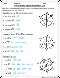 Homework answers for section 10.7. Circles Central And Inscribed Angles Quiz By Secondary Math Shop