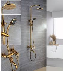 Free Ship Gold Clour Waterfall Rainfall Shower Tub Faucet Mixer Tap With Handshower Bathroom Shower Faucets Rain Shower Head Hand Held Shower