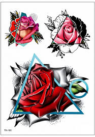 Black And Red Rose Tattoo For Women Brianne Trending Geometric Triangle Red Rose Temporary Tattoo Rose Tattoos Tattoo Designs Flower Tattoos