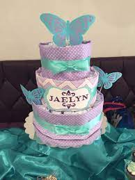 Diaper Cake For Purple And Tiffany Blue Butterfly Themed Baby Shower Butterfly Baby Shower Baby Shower Themes Kate Baby