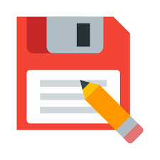 Save As Icon This Is A Picture Of A Floppy Disk With A Pencil On Top That Seems To Be Writing Something The Disk Has A Chipped Side On Icon Save