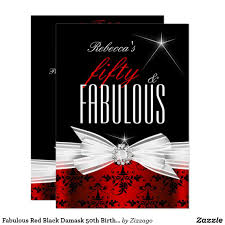 Birthday Card Design Black And Red Fabulous Red Black Damask 50th Birthday Party Invitation Zazzle Com 50th Birthday Party Invitations 50th Birthday Party Birthday Party Invitations