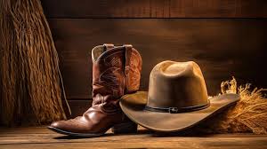 Um chapéu de cowboy e botas de cowboy estão em exibição. | imagem Premium  gerada com IA
