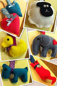 Handmade Felt Keyrings Heart Elephant Sheep Dog Cat And Duck Felt Keyring Handmade Felt Dinosaur Stuffed Animal