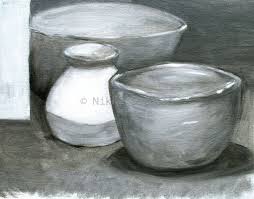 Black And White Still Life Oil Painting Gray Bowls Archival Print Of Original Oil Painting Still Life Gray Black White Monotone Original Oil Painting Original Oil Grey Bowls