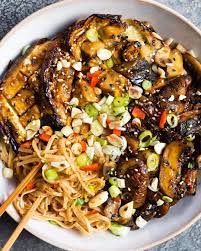 Deliciously Ella On Instagram Sticky Miso Aubergines With Sesame And Chilli Miso Mushrooms Aubergine Recipe Deliciously Ella Recipes Healthy Snacks Recipes