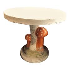 Vintage Round Concrete Garden Table With Whimsical Mushroom Details In 2020 Concrete Garden Garden Table Vintage Garden