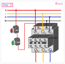 I take one phase and neutral wire for mc coil which 220v, but always wire your contactor coil regarding coil voltage. Contactor Holding Circuit With Push Button Switch Etechnog