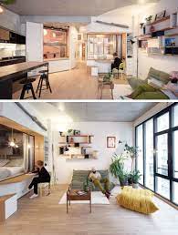 This Apartment For A Family Of Four Includes A Variety Of Creative Small Space Solutions Interior Design Apartment Small Living Room Solutions Apartment Interior Design