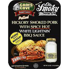 Contains a blend of salty, sweet and mildly hot spices with hickory smoke flavor one tablespoon seasons a pound of meat or vegetables. Cades Cove Good Fixin S Pork Hickory Smoked Pulled With Spicy Hot White Lightning Bbq Sauce Family Pack Pork Houchen S My Iga