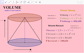 V = πr 2 t = 3,14 x (5 cm) 2 x 22 cm = 1727 cm 3. Volume Kerucut Dan Tabung Geogebra