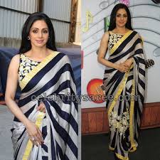 Black And White Striped Saree Blouse Sridevi Floral Embroidery Blouse Saree Floral Latest Saree Blouses Embroidery Blouse