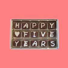 What about a 5th anniversary gift for him? Happy 5 Years Cubic Chocolate Letters What Candy Says