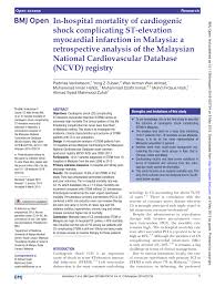 Rang mai huajai dem 2016 (new body,same heart). Pdf In Hospital Mortality Of Cardiogenic Shock Complicating St Elevation Myocardial Infarction In Malaysia A Retrospective Analysis Of The Malaysian National Cardiovascular Database Ncvd Registry