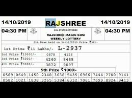 Rajshree 04 30 Pm 14 10 2019 Rajshree Magic Som Weekly Lottery Result Goa State Lottery Live