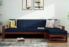 Ryker L Shape Right Arm Wooden Sofa Indigo Ink Living Room Sofa Design Sofa Design Wooden Sofa