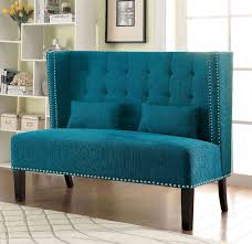 Amora Contemporary Teal Color Wingback Loveseatseat Bench
