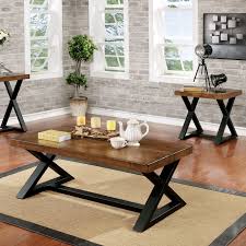 How to build a trestle coffee table for under $30. Furniture Of America Wildrow Rustic Oak 50 Inch Metal Coffee Table Walmart Com Walmart Com