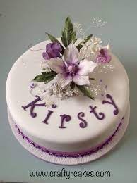 Purple White Birthday Cake With Clematis Flower Spray White Birthday Cakes Single Layer Cakes Fondant Flowers