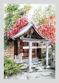 Temple Akihabara Paysage Asiatique Peinture Japonaise Art Japonais