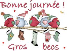 Bonne Journée - Gros becs - Oiseaux - Branche - Noël - Gif scintillant - Gratuit - Le Monde des Gifs