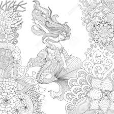 Epic mermaid adult coloring bookthis epic mermaid adult coloring book will take your imagination on a wild ride. Zendoodle Design Of Beautiful Mermaid Swimming Among Beautiful Corals For Adult Coloring Book Pages Royalty Free Cliparts Vectors And Stock Illustration Image 68224039